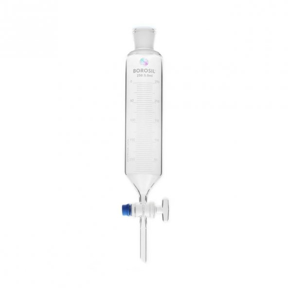 Damlatma Hunisi Silindirik 250ml - Cam Musluklu Huni - Şilif:24/29 - Yüksek Kalite - 2