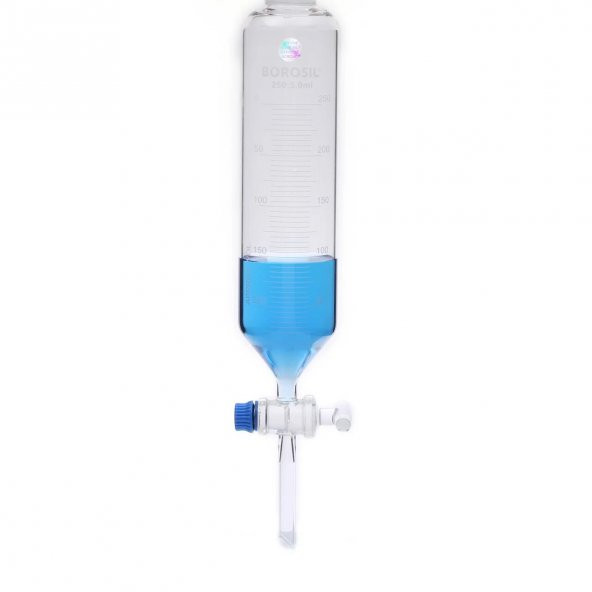 Damlatma Hunisi Silindirik 250ml - Cam Musluklu Huni - Şilif:24/29 - Yüksek Kalite - 3
