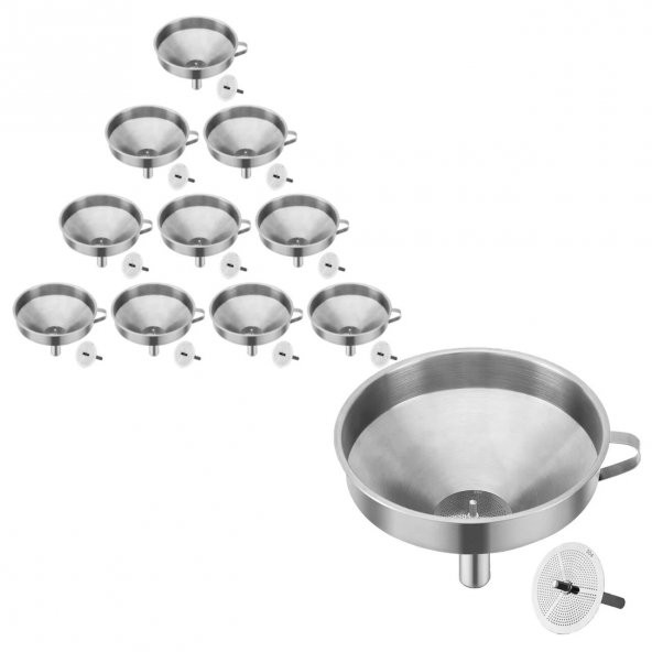 Paslanmaz Çelik Huni 110mm 10 Adetlik Set - Kulplu Filtreli ürün görseli