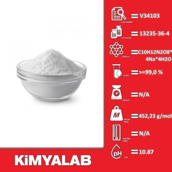 EDTA-4Na 1Kg - Ethylene Diamine Tetraacetic Acid - Sodyum Tuzu -  1 kg/HDPE Şişe - Resim 2