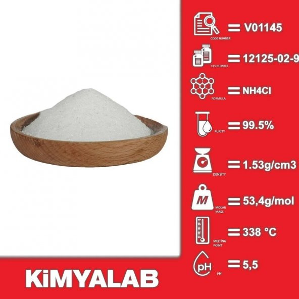 Amonyum Klorür 1 Kg/HDPE Şişe - CAS No : 12125-02-9 - Saflık: 99.5 - Resim 2