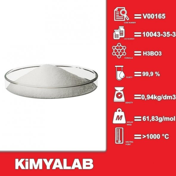 Borik Asit 1 Kg - 1 kg/HDPE Şişe - CAS No : 10043-35-3 - 2