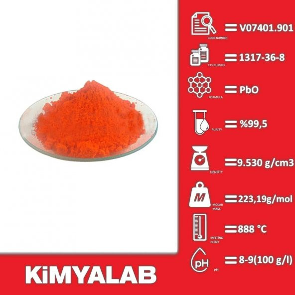 Kurşun Oksit 1 Kg - 1 kg/HDPE Şişe - Cas No: 1317-36-8 - 2