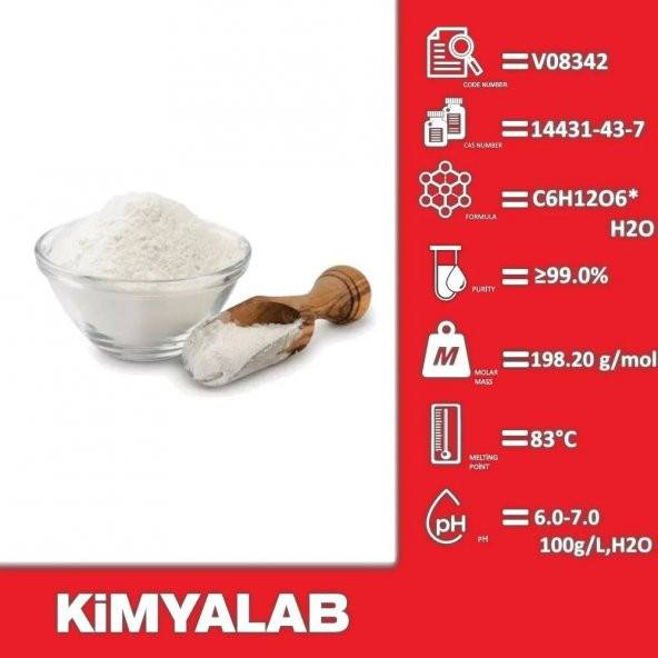 Glikoz Monohidrat - 1 KG Dekstroz -  Cas No: 14431-43-7 Form: Toz - 1 kg HDPE Şişede Sunulur - 2
