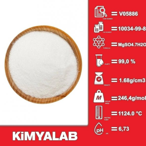 Magnezyum Sülfat 1 Kg - CAS No : 10034-99-8 -  1 kg/HDPE Şişe - 2