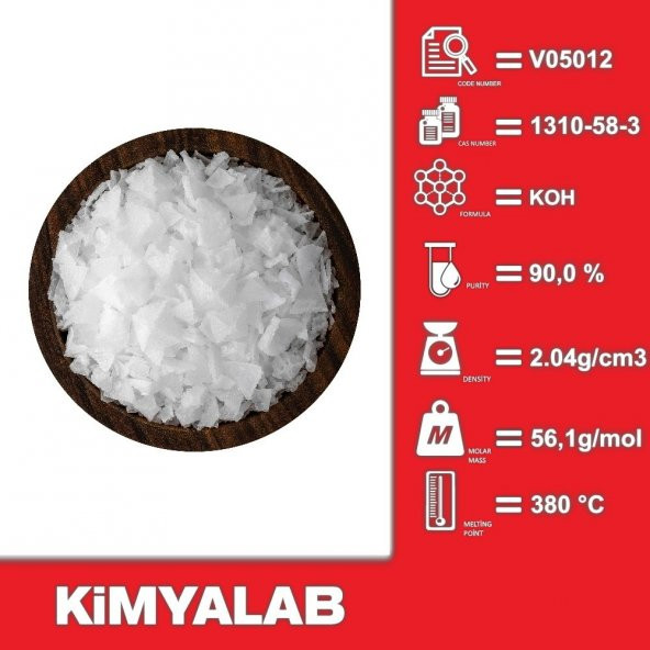 Potasyum Hidroksit 1 Kg - Payet -  CAS No : 1310-58-3  -  1 kg/HDPE Şişe - 2