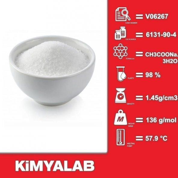 Sodyum Asetat Trihidrat 1 Kg - CAS No : 6131-90-4 - 1 kg/HDPE Şişe - Resim 2