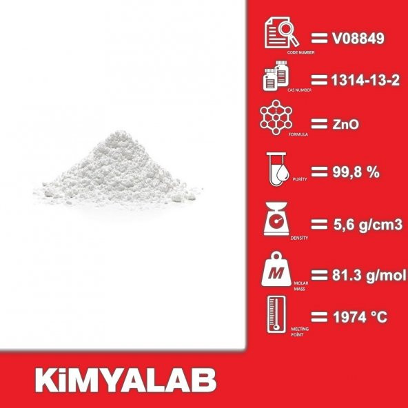 Çinko Oksit 1 Kg - CAS No : 1314-13-2 - Saflık: 99.88 - 2