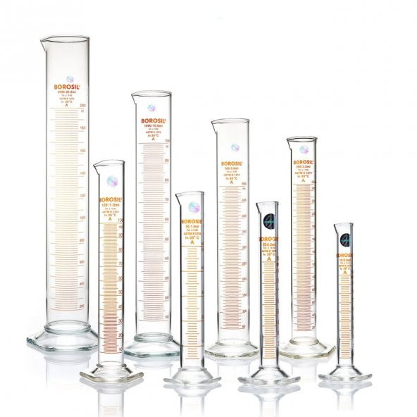 Cam Mezür 100 ml - Dereceli Silindir Sertifikalı - %100 Borosilikat - Altıgen Taban -Taksimat:1.0mL - 3