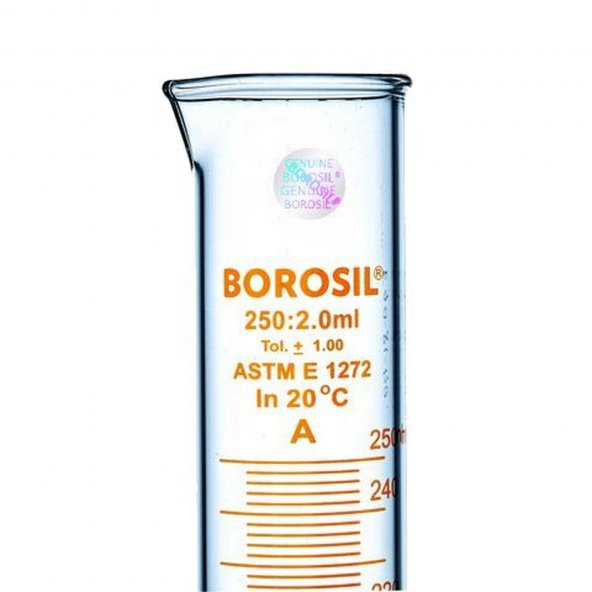 Cam Mezür 250 ml - Dereceli Silindir Sertifikalı - %100 Borosilikat - Altıgen Taban - Taksimat:2.0mL - Resim 3