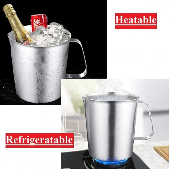 Kulplu Paslanmaz Çelik Beher 1500 ml - İç Kısımda Hacim Ölçeği Göstergesi Mevcuttur - Resim 2