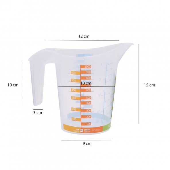 Kulplu Plastik Beher 1000 mL - Renkli Ölçüm Skalası