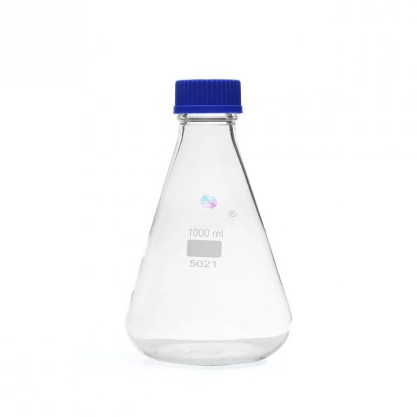 Cam Erlen 1000 ml - Kapaklı - %100 Borosilikat (Isıya ve Kimyasala Dayanıklı Cam) 1 Adet - 3