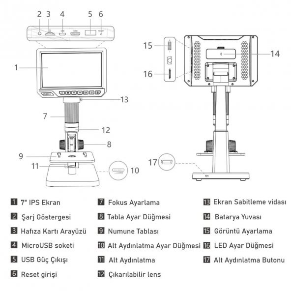 Dijital Mikroskop Çift Lens 2000x Büyütme 7 12 MP - 2