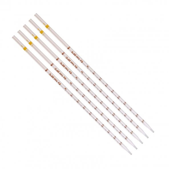 Serolojik Pipet 1 mL - %100 Borosilikat  (Dayanıklı) Cam - 5 Adetlik Set - Taksimat:0.01ml