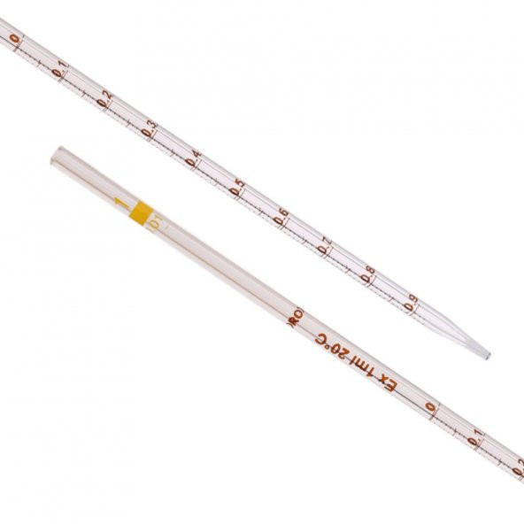 Serolojik Pipet 1 mL - %100 Borosilikat  (Dayanıklı) Cam - 5 Adetlik Set - Taksimat:0.01ml - 2