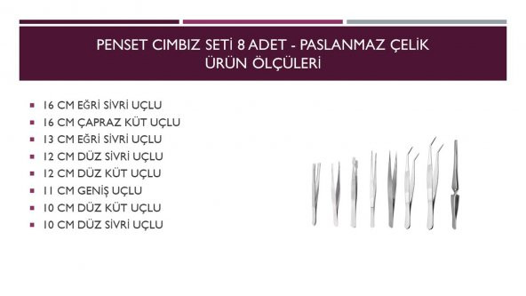 Penset Cımbız Seti 8 Adet-Paslanmaz Çelik - Resim 2