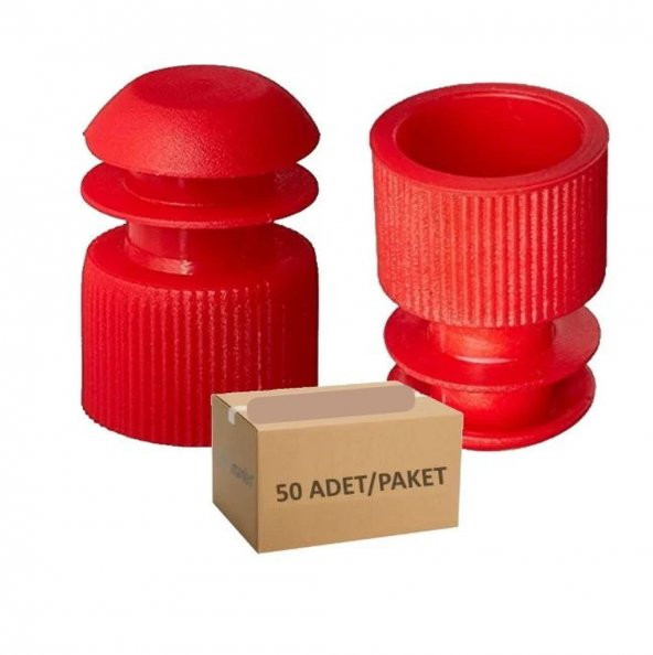 Deney Tüpü Kapağı Kırmızı - 16mm Tüp İçin Kanatlı - 50 Adetlik Set