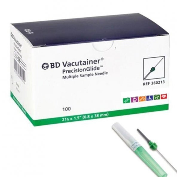 BD Vacutainer  Kan Alma İğnesi 21 G Yeşil 100 Adet Ürün No:360213