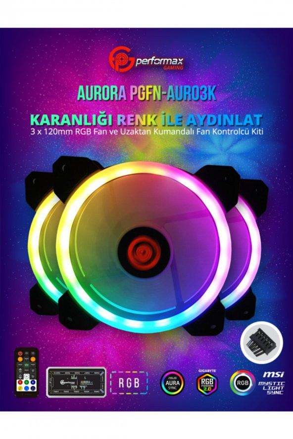 Performax  Aurora Rgb 120mm Üçlü Fan Kiti Kumandalı - 1