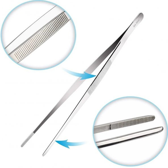 Penset 30cm Paslanmaz Çelik - Aşçı Cımbızı Düz-Küt Uç - Kimyasal ve Isıya Dayanıklı - 2