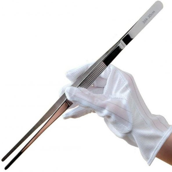Penset 30cm Paslanmaz Çelik - Aşçı Cımbızı Düz-Küt Uç - Kimyasal ve Isıya Dayanıklı - 3