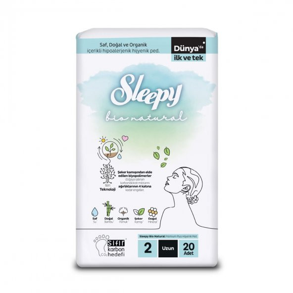 Sleepy Bio Natural Premium Plus Hijyenik Ped Uzun 20x2 40 Adet Ped - Resim 2