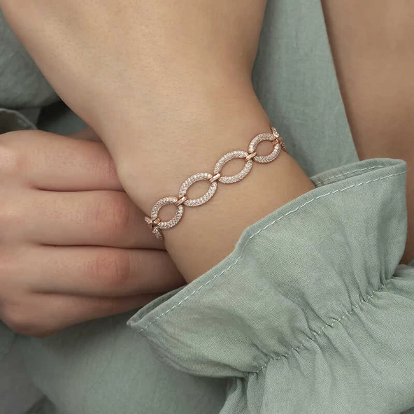 Gümüş Rose Oval Taşlı Bayan Bileklik  SL4184 - Resim 9