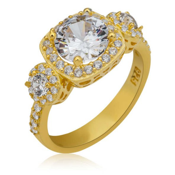 Gümüş Gold Kare Montür Tek Taş Kadın Yüzük SL5086 ürün görseli