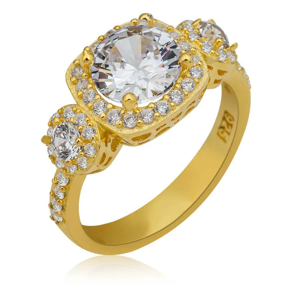 Gümüş Gold Kare Montür Tek Taş Kadın Yüzük SL5086 - Resim 2