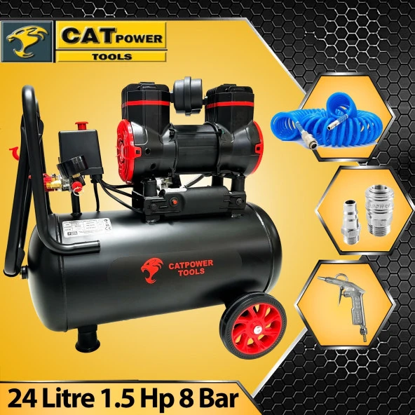 CatPower24 Litre Sessiz Hava Kompresörü 1.5 Hp Bakır Motor 8 Bar - 2