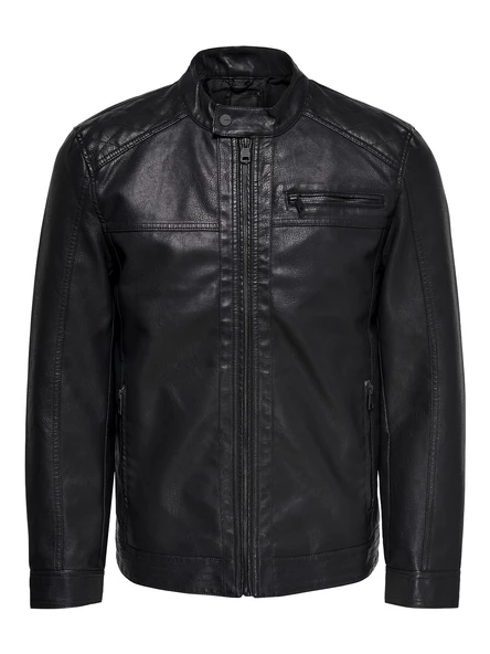 ONLY & SONS Erkek Siyah Renk Suni Deri Ceket 22011975 - 7