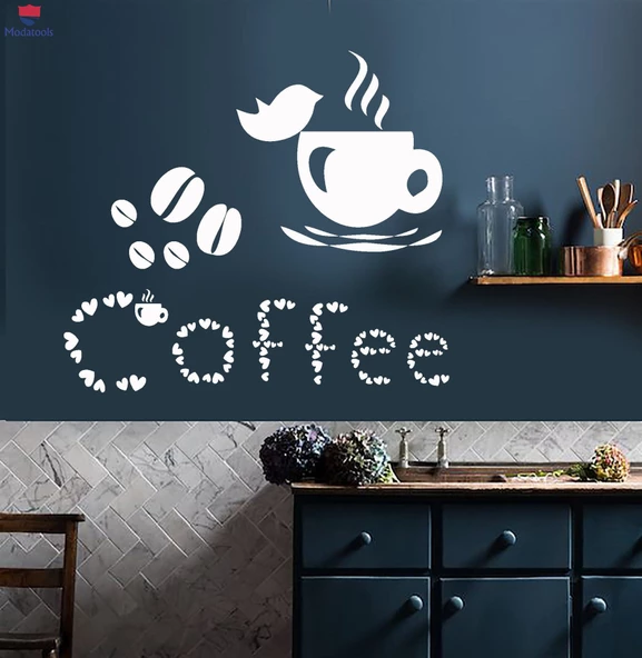 Kahve Barları Duvar Sticker Kahve Fincanı Sevgilisi Kuş Evi Fasulye Çıkartmaları Benzersiz Hediyelik - 1