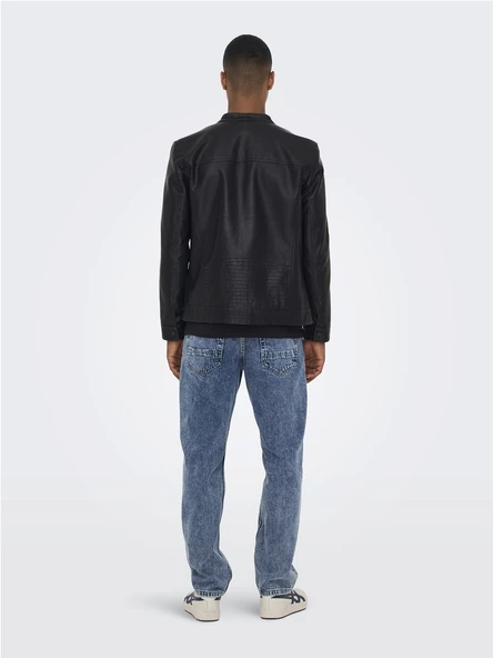 ONLY & SONS Erkek Siyah Renk Suni Deri Ceket 22011975 - 2