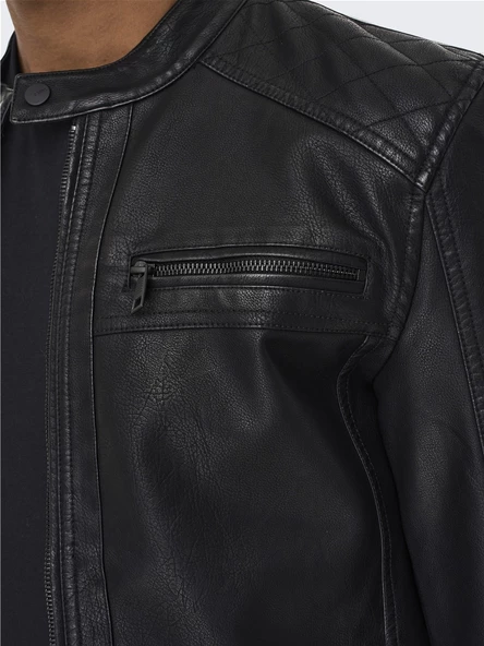 ONLY & SONS Erkek Siyah Renk Suni Deri Ceket 22011975 - 5