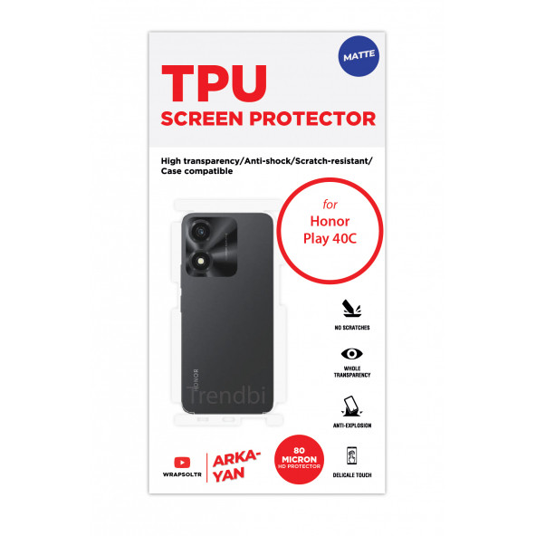 HONOR PLAY 40C MAT ARKA VE YAN KORUYUCU TPU FİLM - Resim 2
