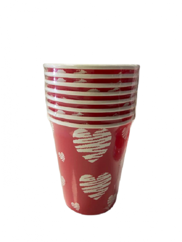 SEVGİLİLER GÜNÜ KIRMIZI BEYAZ KALP BARDAK 8Lİ