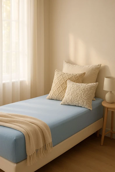 Tek Kişilik Düz Penye %100 Pamuklu Lastikli Çarşaf 100X200 - 7