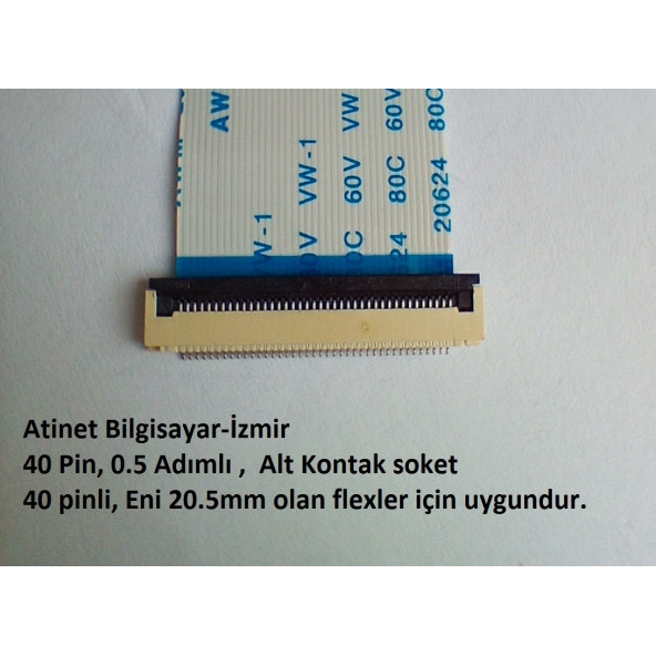 40 Pin 0.5 Adımlı Flex Soketi Flex Ffc Konnektörü 40-0.5-Alt - Resim 2