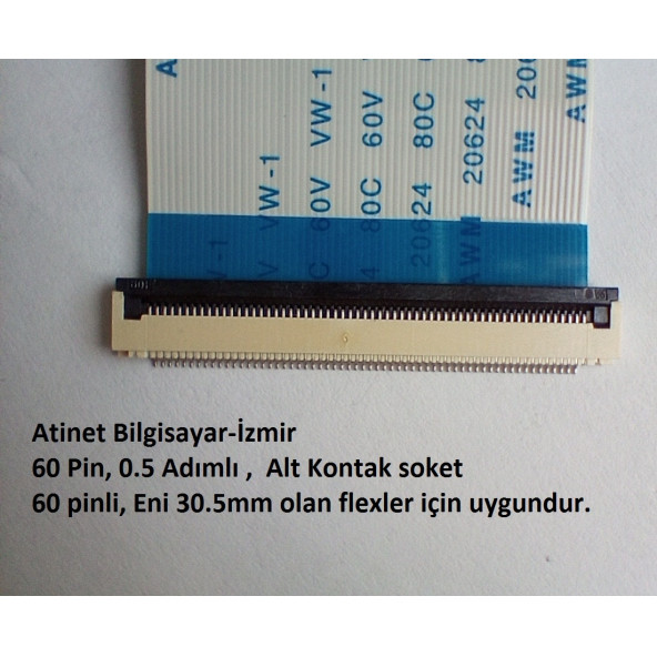 60 Pin 0.5 Adımlı Flex Soketi Flex Ffc Konnektörü 60-0.5-Alt - 2