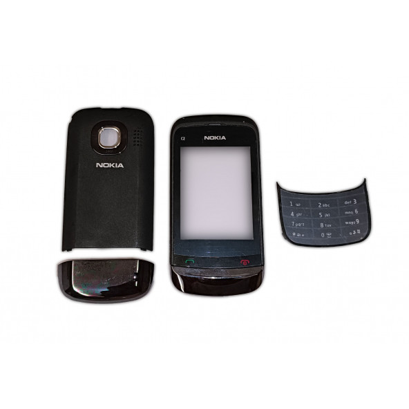 Nokia C2-03 Kapak Nokia C2-03 uyumlu Siyah ön Kapak Arka Kapak Tuş Takımı - 1