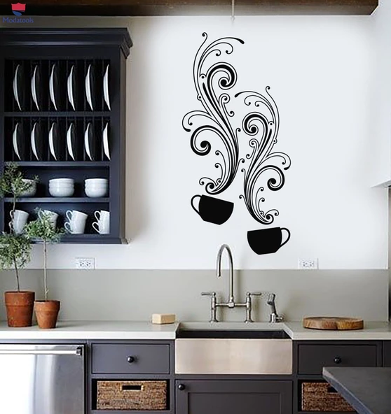 Kahve Barları Duvar Sticker Kahve Çay Bardağı Dükkanı Ev Mutfak Çıkartmaları Eşsiz Hediyelik