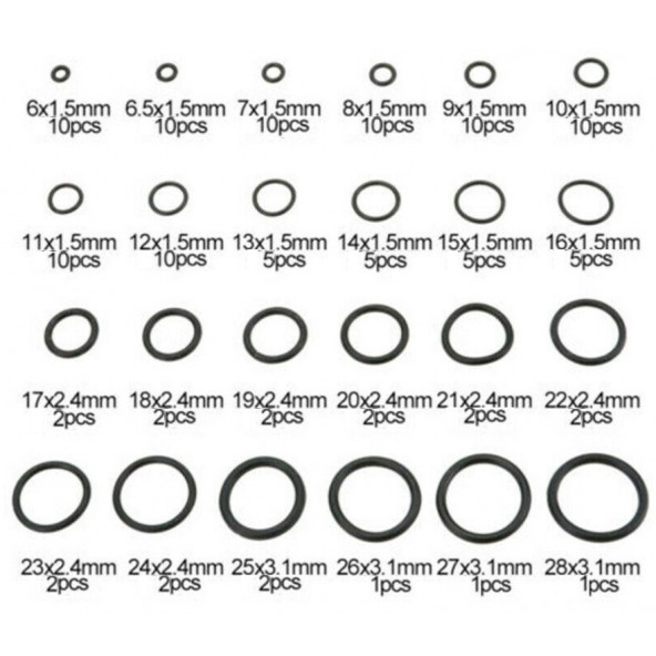 24 Çeşit 120 Adet Kauçuk O-Ring Conta Takımı Kilitli Poşetli