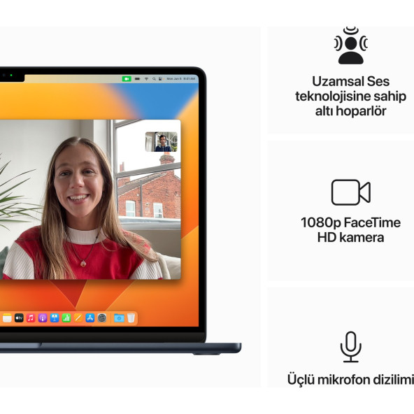 MacBook Air 15.3 inc M2 8CPU 10GPU 8GB 256GB Gece Yarısı MQKW3TU/A-Teşhir - 8