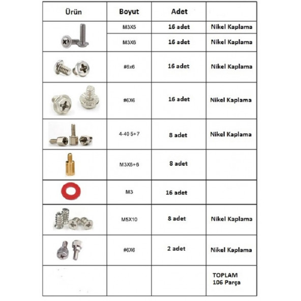 Yate10 106 Parça PC Anakart-Kasa,Ekran Kartı Vida Takımı Kilitli Poşetli - 3