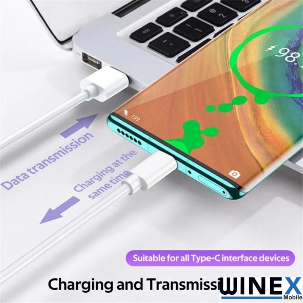 Winex 2in1 5A 120W UsbA to Type-C ve Lightning Hızlı Data ve Şarj Kablosu 120cm - 4