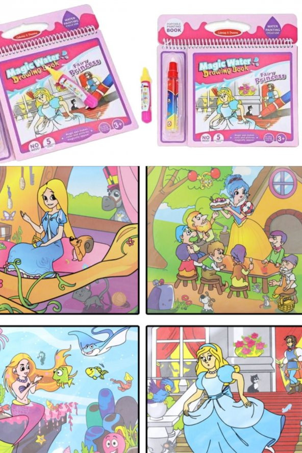 Sihirli Boyama Kitabı Fairy Princess Pembe Model Sihirli Su Çizim Kitap Kalem Boyama - 2