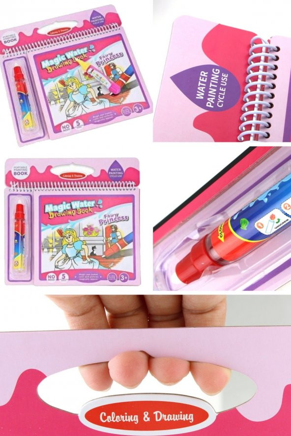 Sihirli Boyama Kitabı Fairy Princess Pembe Model Sihirli Su Çizim Kitap Kalem Boyama - 6