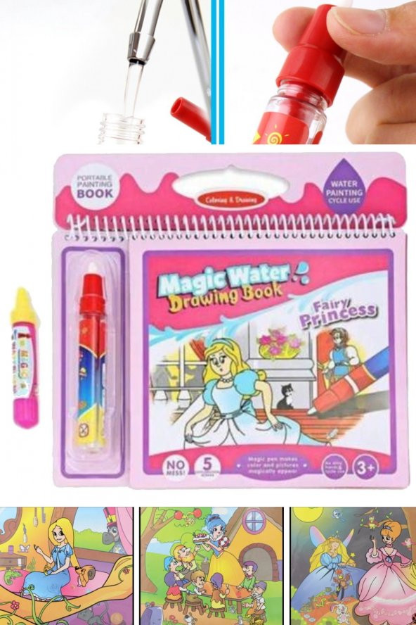 Sihirli Boyama Kitabı Fairy Princess Pembe Model Sihirli Su Çizim Kitap Kalem Boyama - 8
