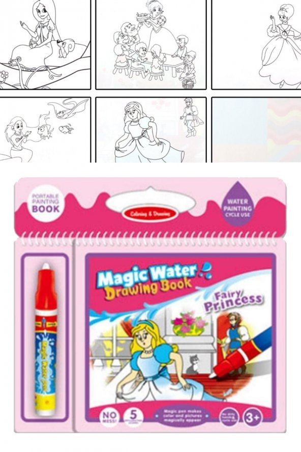 Sihirli Boyama Kitabı Fairy Princess Pembe Model Sihirli Su Çizim Kitap Kalem Boyama - 9